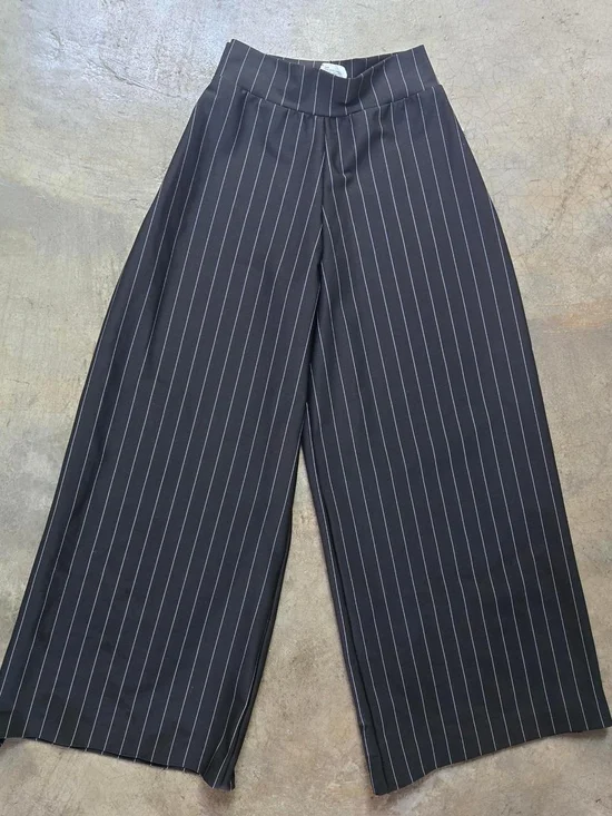 Vintage Black Pinstripe Crop Top & Wide-Leg Pant Set Xxs Xs - Picture 4 of 16